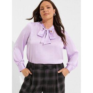 Torrid 1X Studio Bubble Satin Bow Tie Blouse Orchid Bloom Purple NWT